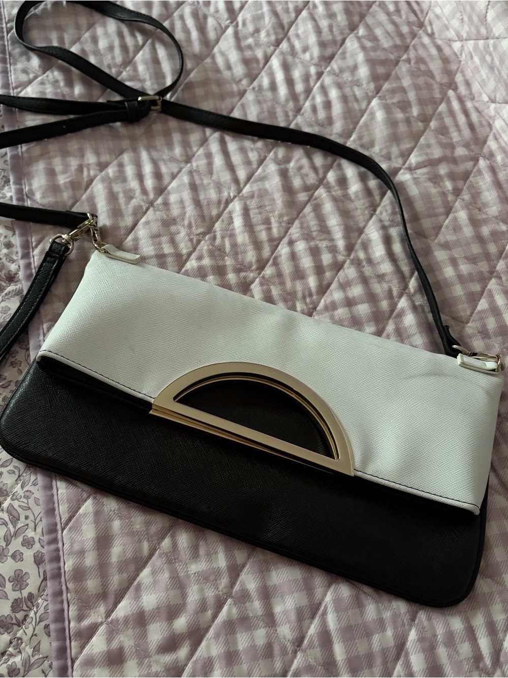 White House Black Market Black Clutch with Gold-Tone Frame